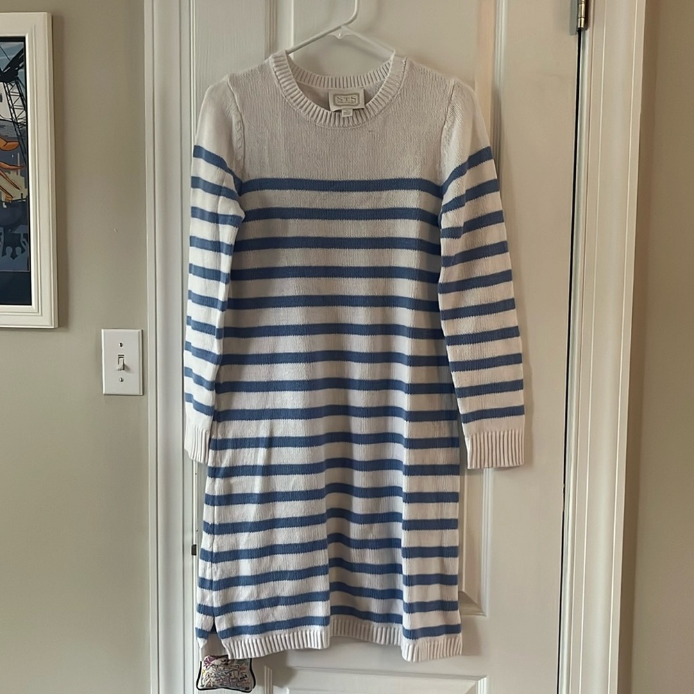 Sail to Sable blue and white striped sweater dress